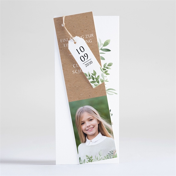 Einladungskarte Einschulung Blätter und Kraftpapier ref.N93167