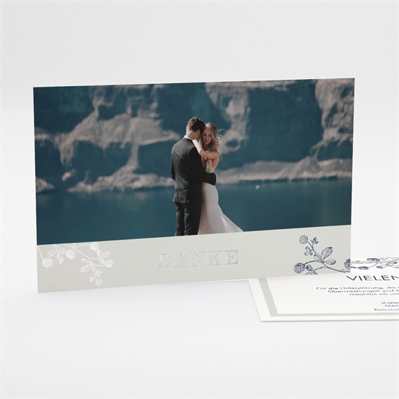 Dankeskarte Hochzeit Blühender Zweig - Silber ref.N17142