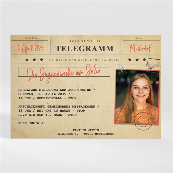 Einladungskarte Jugendweihe Telegramm zur Jugendweihe Magn ref.N110257