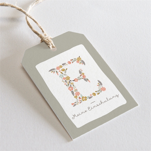 Geschenkanhänger Einschulung Blumeninitial Grün ref.N291631