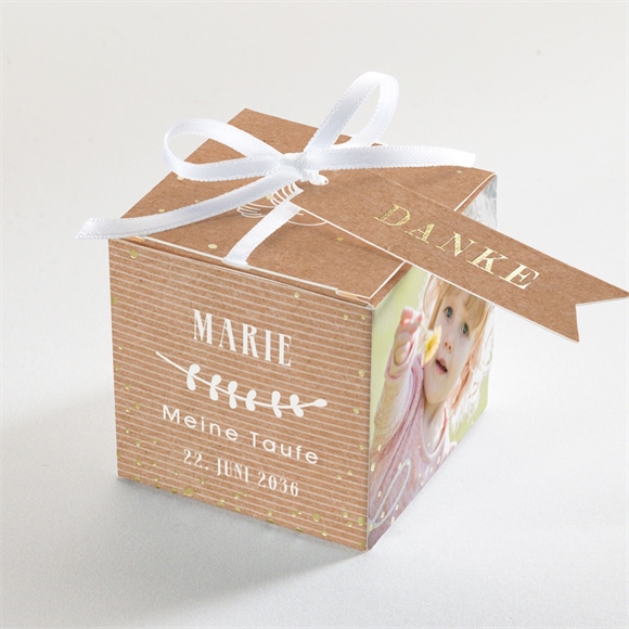 Geschenkbox Taufe Foto auf Kraftpapier - Gold ref.N340572