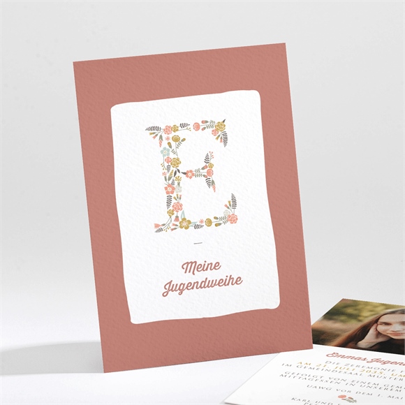 Einladungskarte Jugendweihe Florales Initial ref.N211617