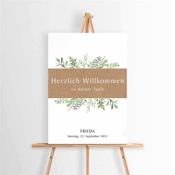 Willkommensschild Taufe Kraftpapier und Pflanzenmotiv ref.N260180