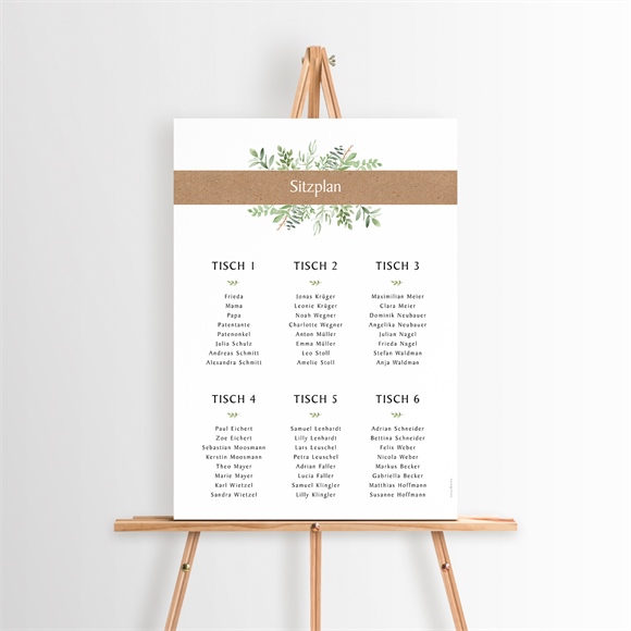Sitzplan Taufe Kraftpapier und Pflanzenmotiv ref.N260181