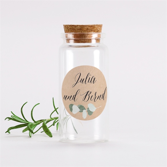 Glasfläschchen mit Korken Hochzeit eukalyptus rustikal - sticker
