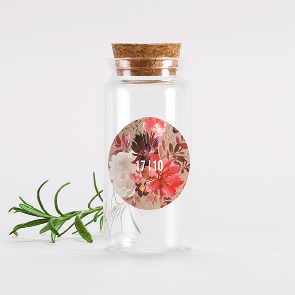 Glasfläschchen mit Korken Hochzeit Floral - Sticker ref.N3601900