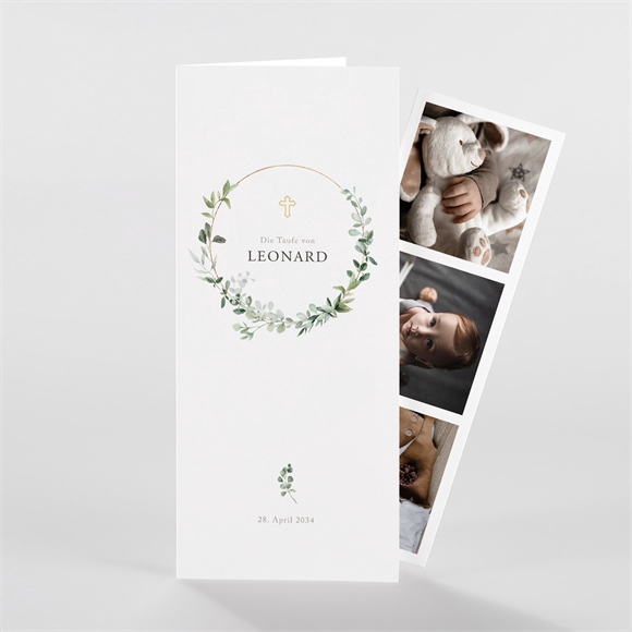 Einladung Taufe Eukalyptuskranz -Fotostreifen ref.N981224