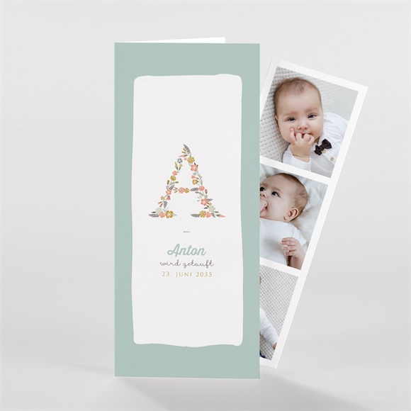Einladung Taufe Blumenalphabet Junge-Fotostrei ref.N981141