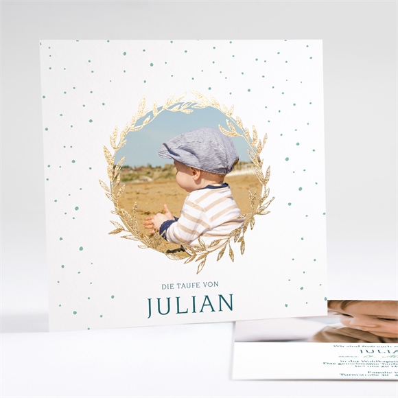 Einladung Taufe Blätterranke Grün - Gold ref.N351389