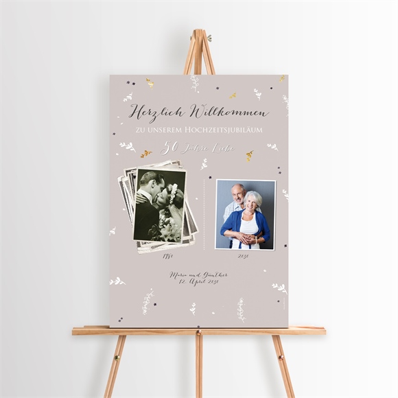 Willkommensschild Hochzeitsjubiläum Damals wie Heute ref.N260375
