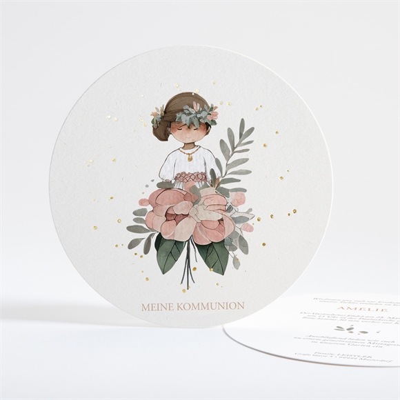 Einladung Kommunion Blumenfest - Gold Rund ref.N321272