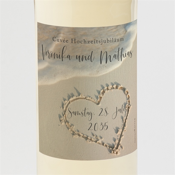 Flaschenetikett Hochzeitsjubiläum Spuren im Sand ref.N3002125