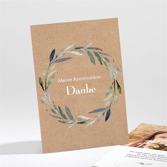 Dankeskarte Kommunion Runder Blätterkranz ref.N211713