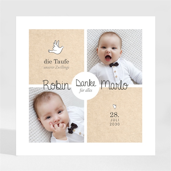 Dankeskarte Taufe Zwillingsillustrationen-Magnet ref.N35038