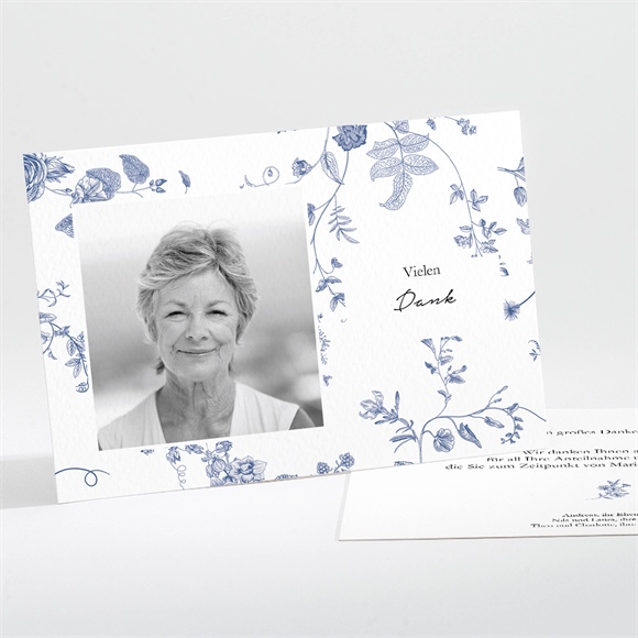 Trauerdanksagung Blaue Blüten - Querformat ref.N111369