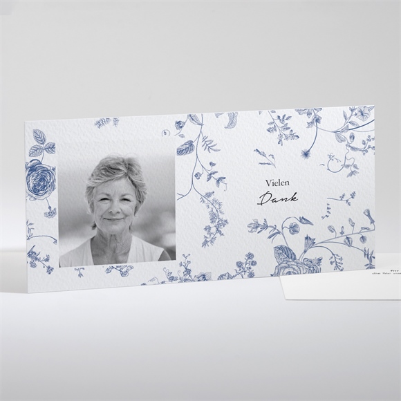 Trauerdanksagung Blaue Blüten - Querformat ref.N131170